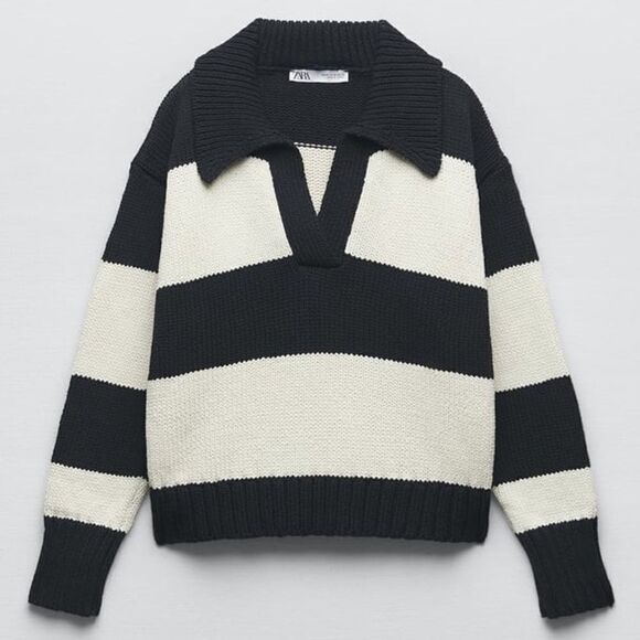 Zara Knit Polo Striped Sweater New - Picture 2 of 10
